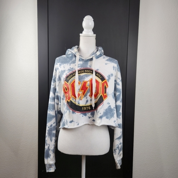 Ac/dc High Voltage Rock N Roll 1976 Tie Dye Hooded Crop SZ L - Picture 8 of 8